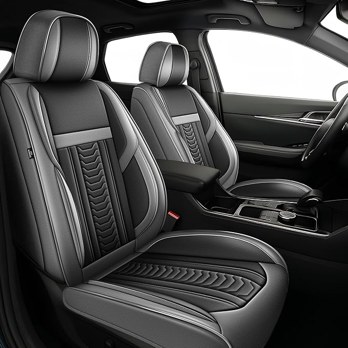 TTX LIGHTING for Jeep Patriot 2007-2017 Seat Covers: Waterproof Leather Seat Protector with Airbag Compatible (2 Front Seats,Black&Gray)