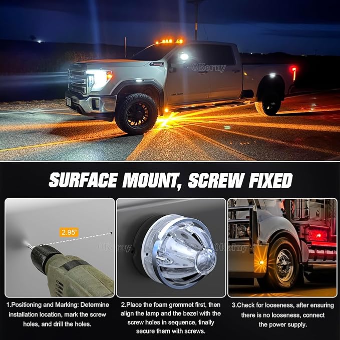 6-Pack Dual Color Watermelon Lights with Strobe & Steady Lighting Clear Lens Red/Amber LED Side Marker Turn Signal Lights for Truck Trailer RV Off-Road Vehicle