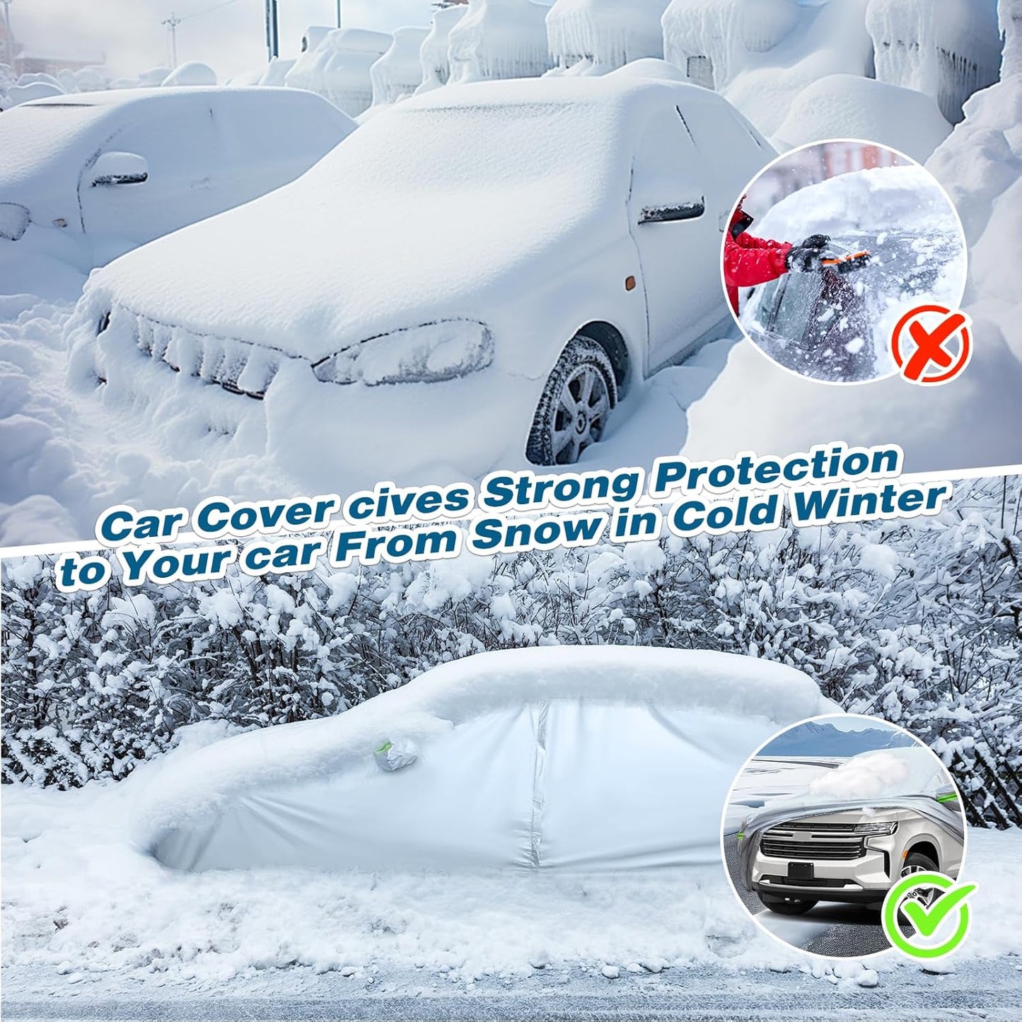 TUCAREST 6-Layers Premium Heavy Outdoor Pickup Full Car Cover Hard Shell Zipper Design Waterproof All Weather Weatherproof UV Sun Protection Snow Dust Storm Resistant with Straps(Fit for UP 180"-206")