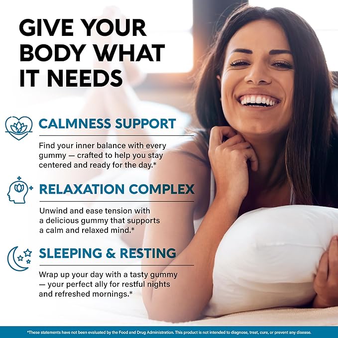 Stress Relief Support 500 mg - Relax, Calm & Sleep Support - Stress Gummies with L-Theanine | GABA | Ashwagandha | 5-HTP | Vitamin B6 & Magnesium - Sugar-Free, Vegan, Mixed Berry Flavor, Pack of 3