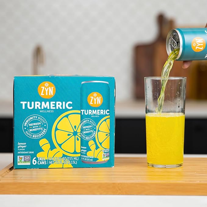 ZYN Turmeric Wellness Drink (24 Pack), Lemon Ginger Flavored Turmeric Curcumin Drink with Black Pepper, No Added Sugar, Low Carb & Low Calorie Drink, Clean Alternative