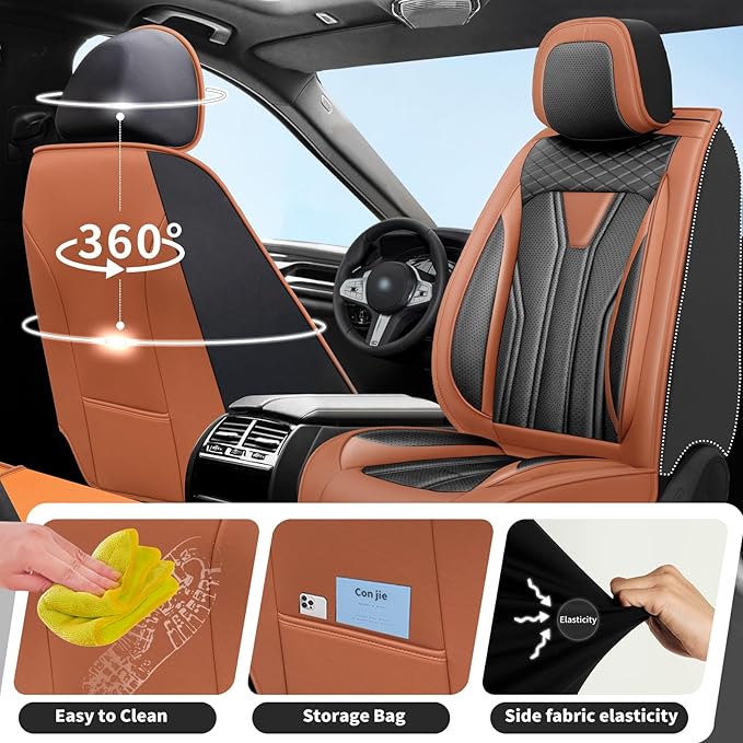 Fit Tucson Car Seat Covers Premium Leather for Hyundai Tucson 2010-2025 2026. Waterproof， Breathable, Scratch-Resistant & All-Weather Seat Cushion Protector (Front Seat, Brown&Black)
