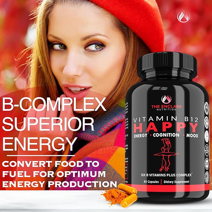 THE ENCLARE NUTRITION Vitamin B12 - B Complex Vitamins Supplement-Energy Metabolism, Nervous System Support, Brain, Heart, Tissue Health with Vitamin C & B(1,2, 3,5,6,7,8,9,12) Vegan Max Strength (3)