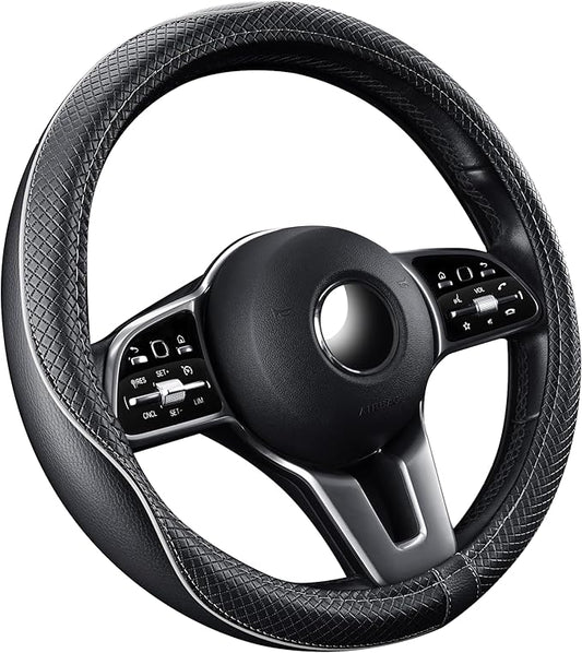 GXT Steering Wheel Cover, PU Leather, Universal 15 Inches, Non-Slip, Odourless Car Interior(Black White)