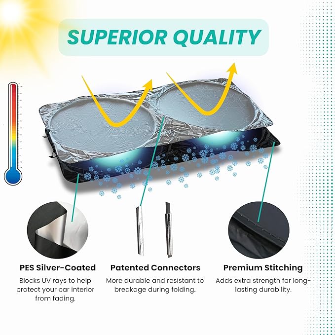 Windshield Sun Shade -Certified 99.87% UVB & 99.02% UVA Car Sun Shade. Award Winning Sunshade - Patented Technology | Compatible for Dodge Journey (2009-2020) | Car Shades by Kinder Fluff