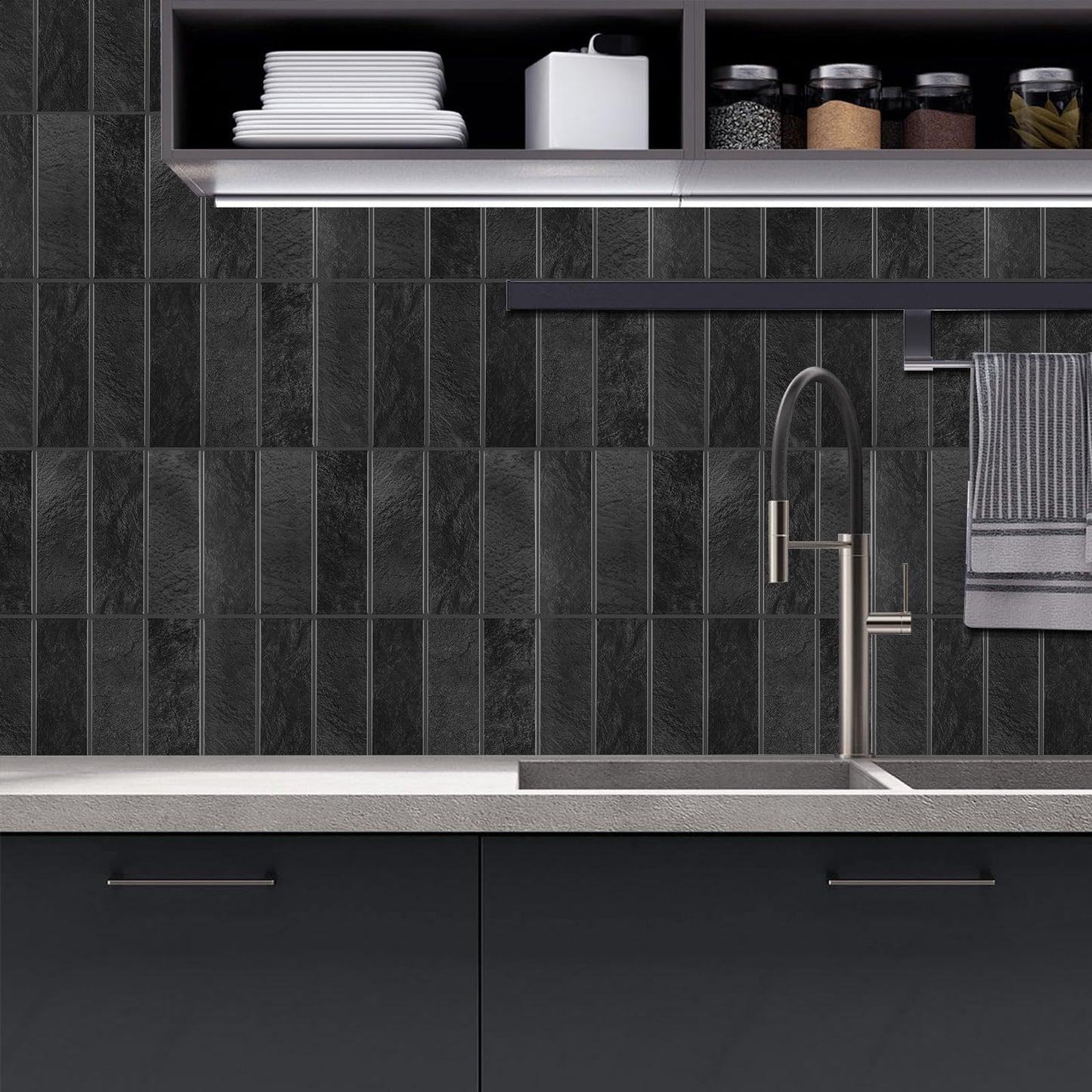 AdoDecor Peel and Stick Tile，New Upgrade Thicker Design Self Adhesive 12" x 12" Large Premium Peel and Stick Backsplash for Kitchen (Dark Grey).