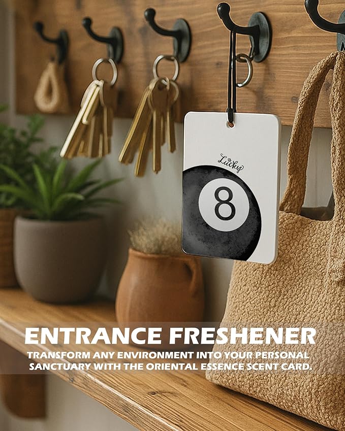 Retro Black Girly Cologne Car Air Freshener 4 Pcs, Trendy Cute Lucky 8 Ball Poker Ticket Hanging Air Freshener for Cars Bathroom Dorm Books Decor, Vintage Accessories Gifts for Women Girls