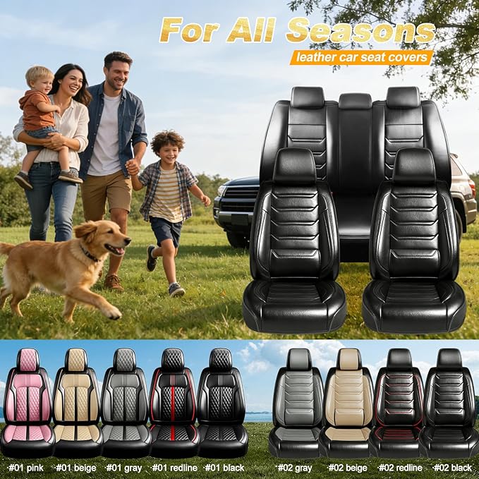 Fit Blazer Car Seat Covers (Front Pair) for Select Chevrolet/Chevy Blazer 2019-2026 - Premium Full Coverage Leather, Airbag Compatible, Waterproof & All Weather Seat Cushion Protector, Black