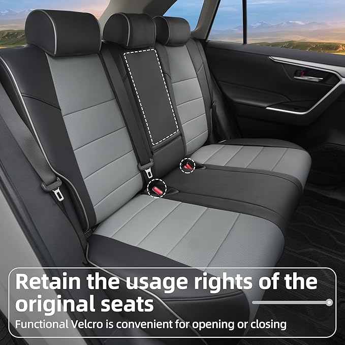 Lolcar Rav4 Seat Covers Custom Fit for Toyota RAV4 Adventure,TRD-Off Road 2019 2020 2021 2022 2023 2024, Leather Truck Seat Cover Full Set for SUV,Faux Leather(Black/Gray)