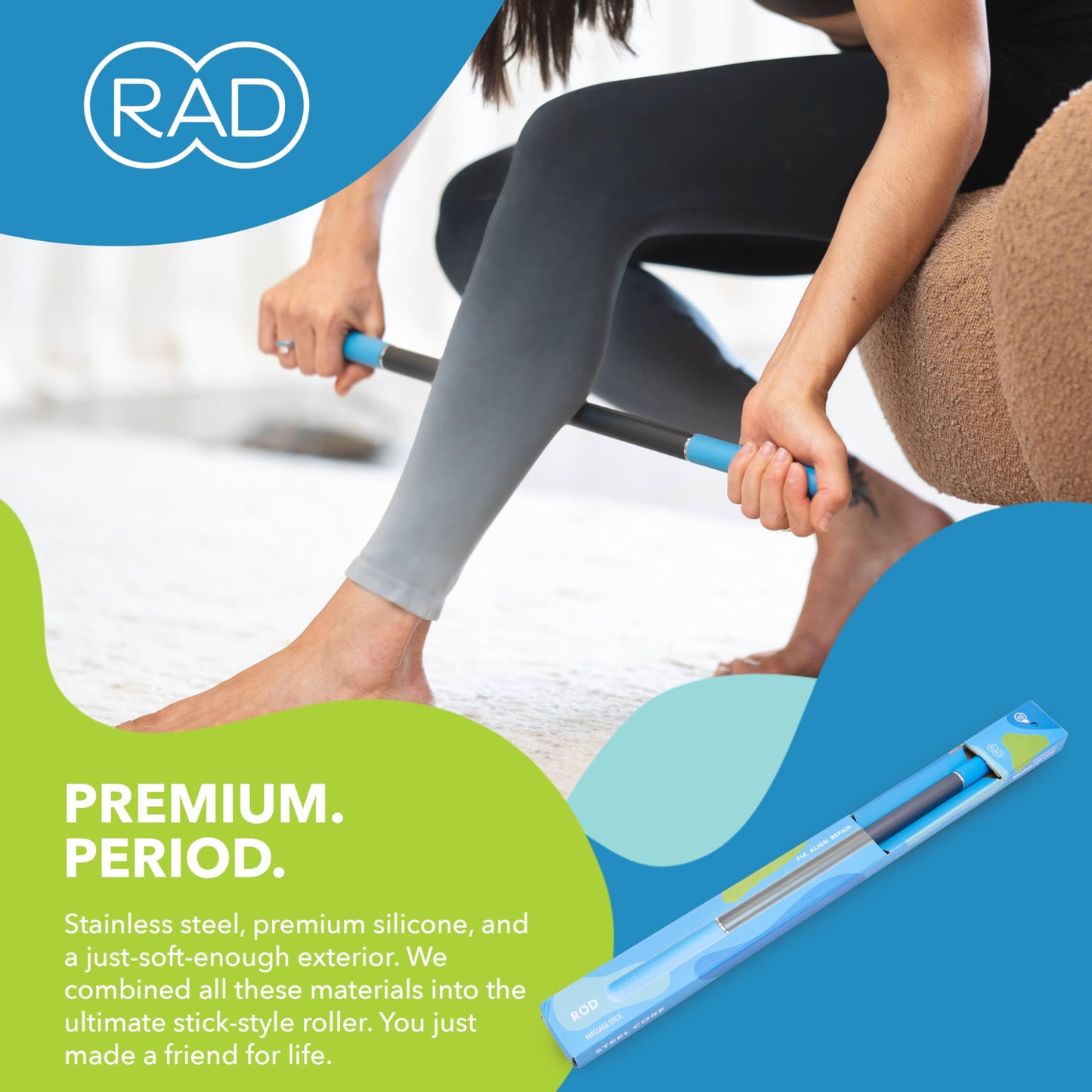 RAD Rod Mini – Compact Deep Tissue Massage Roller Stick – Travel-Ready Myofascial Release Tool for Legs, Back, Neck, Arms & Shoulders – Muscle Roller for Mobility & Recovery