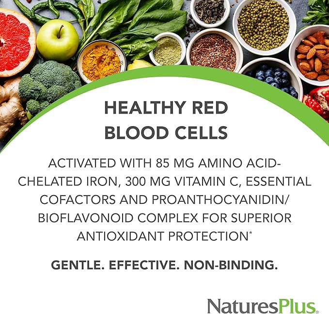 Natures Plus Hema-Plex Iron - 30 Slow-Release Tablets, Pack of 6 - Total Blood Health - 85 mg Chelated Iron - with Vitamin C & Bioflavonoids - Non GMO, Vegetarian & Gluten Free - 180 Total Servings