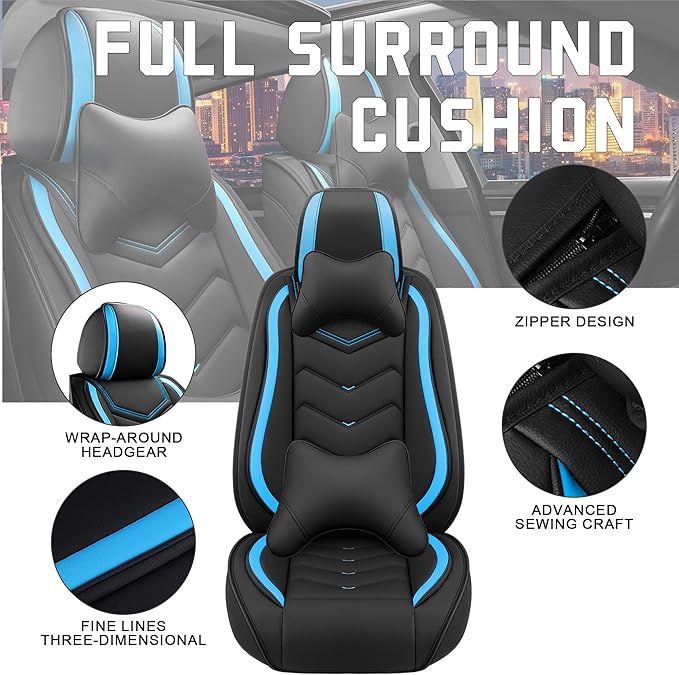 CTDS Car Seat Covers for Jeep Grand Cherokee L 2021-2026, Stylish Sport Seat Cover, Premium Nappa Leather Car Seat Cover. Automobile Seat Covers Sets.(Luxury 2 Seats/Black Blue)