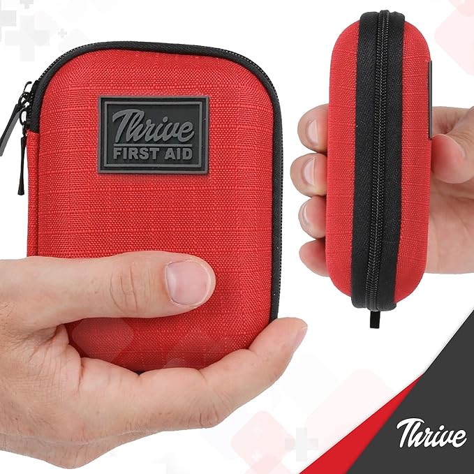 Thrive Travel Essentials Mini First Aid Kit – 66 Pieces of FSA and HSA Approved Supplies Including Bandages, Wipes, Safety Pins, and More | Compact Emergency Kit in Shell Case