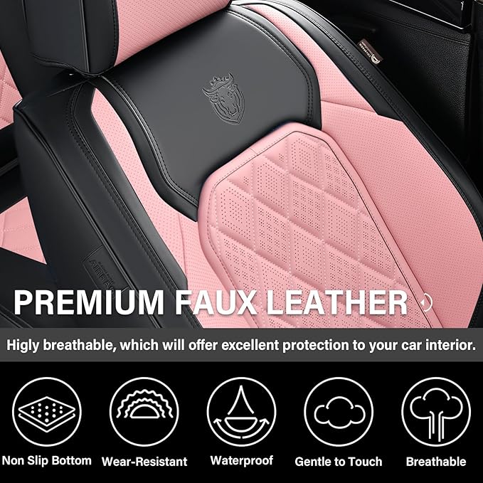 Coverado Leather Seat Covers, Car Seat Covers Full Set, Waterproof Faux Leather Pink & Black Seat Covers, Car Seat Protectors 5 Seats, Automotive Seat Covers Universal Fit for Most Cars SUV Trucks