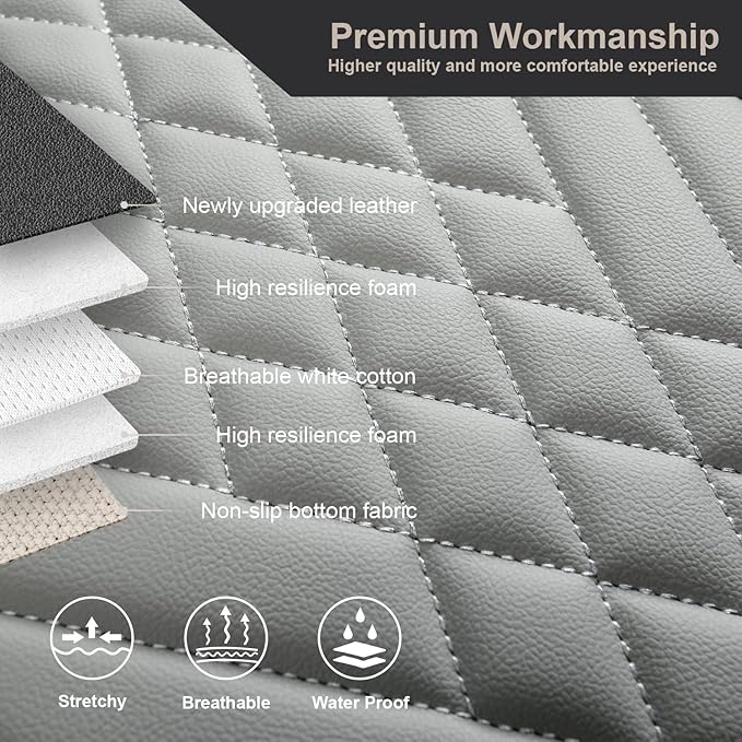 GIANT PANDA Premium PU Leather Rear Car Seat Cover Protector, Luxury Adjustable Anti-Slip Bottom Bench Seat Cover (49~59''),Fits 90% of Vehicles, Back Seat Cover, Grey