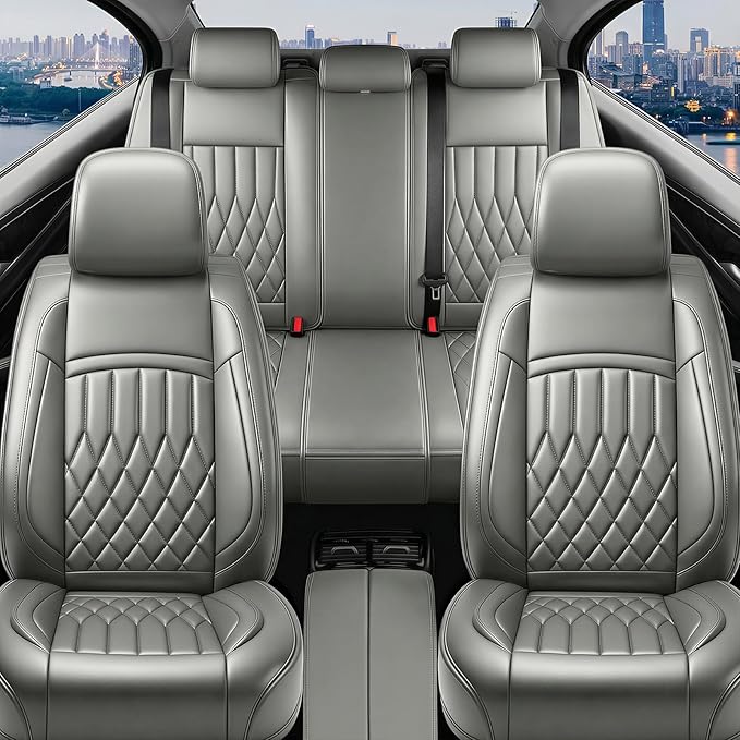 Fit TSX Car Seat Covers for Acura TSX 2003-2014 - Premium Leather, Waterproof, All-Weather, Airbag Compatible, Anti-Slip, Breathable, Easy Install, Seat Protectors, Full Set, Gray
