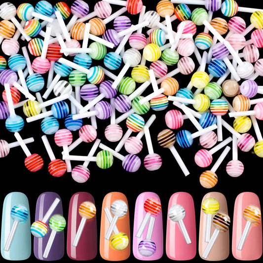 Pagow 100Pcs Lollipop Candy Nail Art Charm Cute 3D Acrylic Decoration Diy Mini Designs Sugar Kawaii Colorful Accessories Sweet L