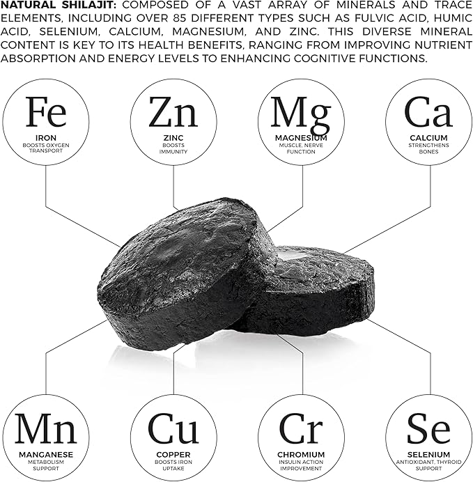 Natural Shilajit Tablets - 120 Count, Sun Dried 100% Pure Shilajit for Men & Natural Shilajit Resin - Shilajit for Men & Women with Fulvic Acid & Trace Minerals
