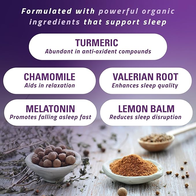 Turmaquik Organic Golden Moon Milk Turmeric Powder Mix, Super Sleep + Superfood Blend of Melatonin, Valerian, Chamomile, Lemon Balm, Ginger, Black Pepper, Curcumin, Cinnamon, Cardamom
