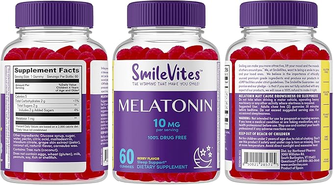 Heartland Pharma Melatonin Gummies 10mg | 100% Drug-Free Sleep Aid | Supports Restful Sleep & Relaxation | Non-Habit Forming | Berry Flavor | 60 Count