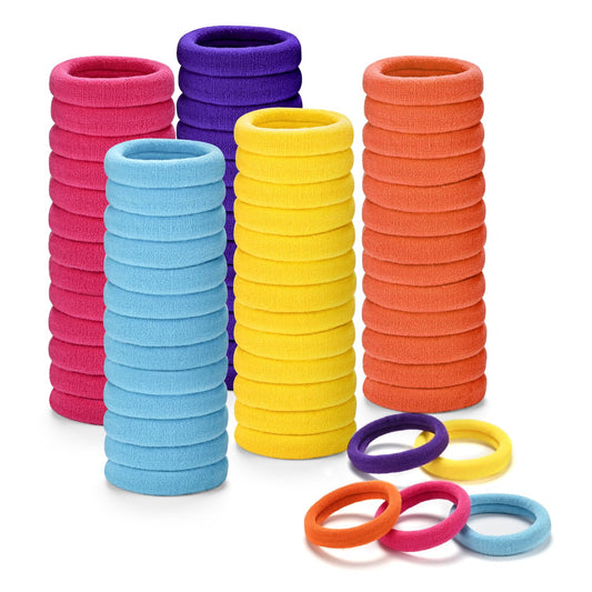 Ifwevs 50Pcs Multicolor Seamless Toddler Hair Cotton Seamless Ponytail Holders,No Damage Elastics Hair Bands For Thick Heavy &Cu