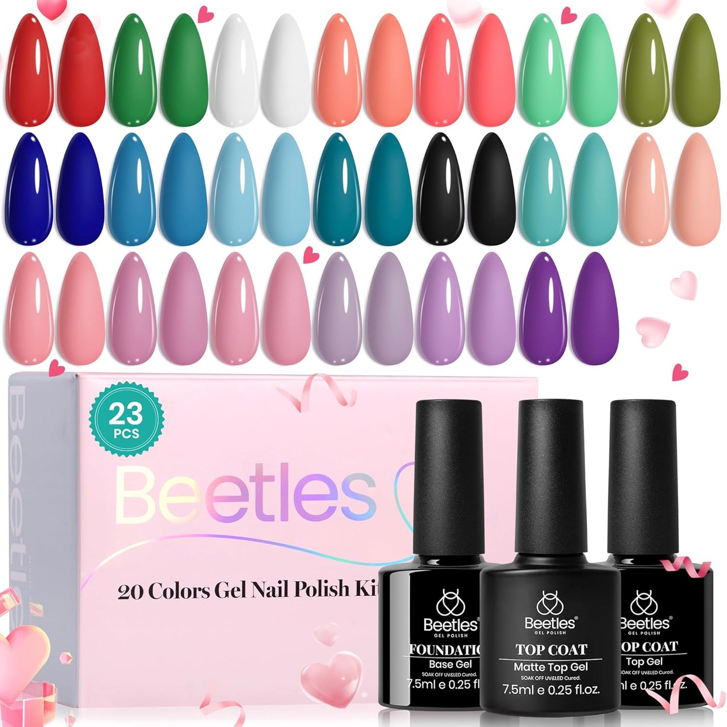 44-Piece Gel Nail Polish Kit | UV Light | 24 Colors | Base & Top Coats | Gifts for Women