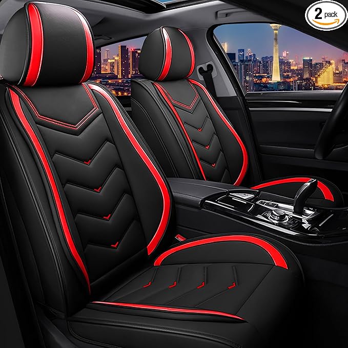 CTDS Car Seat Covers for Mazda CX-5 CX-3 CX-7 CX-9 CX-50 CX-30 CX-70 CX-90 2007-2026, Stylish Sport Seat Cover, Premium Nappa Leather Car Seat Cover.(Standard 2 Seats/Black Red)