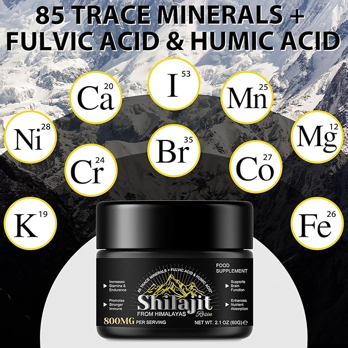 Shilajit Pure Himalayan Organic Shilajit Resin,Pure Shilajit with 85+ Trace Minerals & Fulvic Acid for Energy and Immune of Men and Women 2.1 OZ (4 Months Supply)