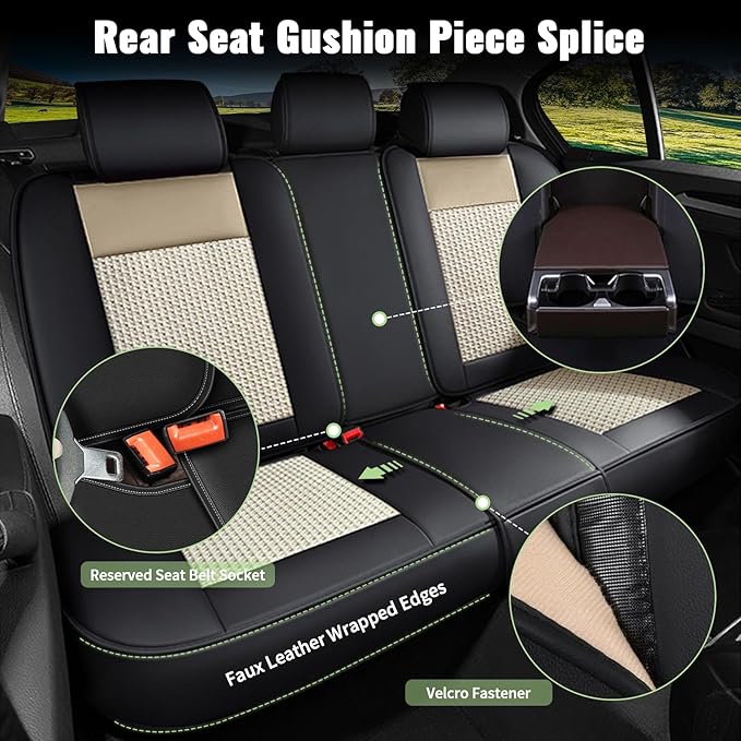 Car Seat Covers Full Set for Mazda 6 2010-2021 Mazda6: Breathable Cool Ice Silk Leather Seat Covers (Black & Beige)