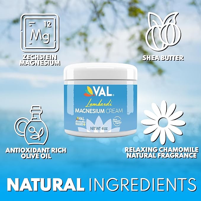 VAL Lombardi Magnesium Lotion | Nighttime Zechstein Magnesium Chloride Cream | Hydrating & Fast-Absorbing | 4oz