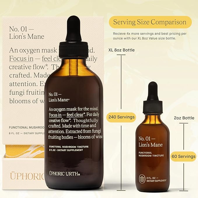 Lions Mane Extract - Double Extracted Fruitbody Mushroom Tincture, Natural Support for Mental Clarity, Brain Function, Memory, Cell Regeneration, Creativity & Mood (240 Servings)