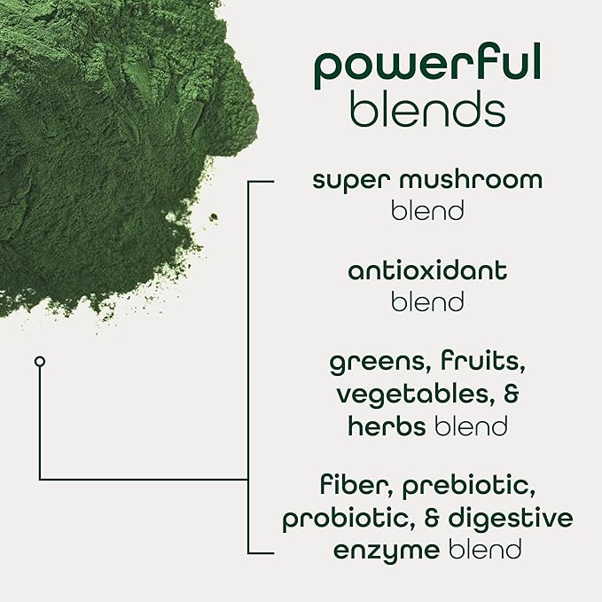 Organic Super Greens Powder, 70+ Superfoods, 0 Sugar, 3G Fiber, Spirulina, Chlorella, Antioxidants, Prebiotics/Probiotics, Digestive Enzymes, Mixed Berry, 30 Drink Mix Packets