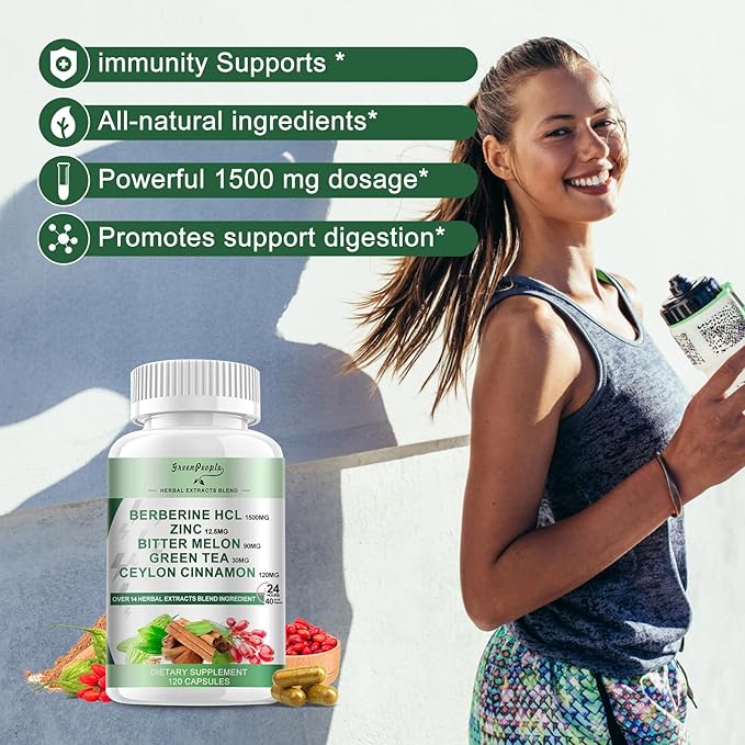 Berberine Supplement with Ceylon Cinnamon - 120 Count Berberine 1500mg Berberine HCL Capsules with Bitter Melon/Artichoke Extracts & Natural Herbs for Immune Support 2 Pack