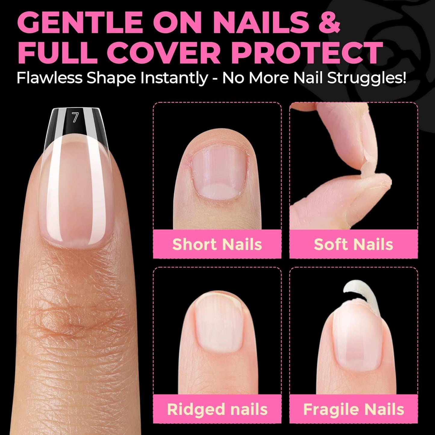 UNA GELLA Square Toe Nail Tips | 504 Pcs Soft Gel Full Cover | DIY Pedicure