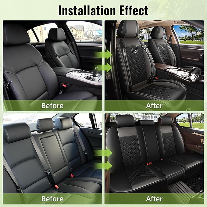 AOMSAZTO Car Seat Covers Full Set Fit for Nissan Murano 2011-2025 2026 Waterproof Faux Leather Car Seat Cushions Automotive 5 Seat Covers Set（Black&Grey）