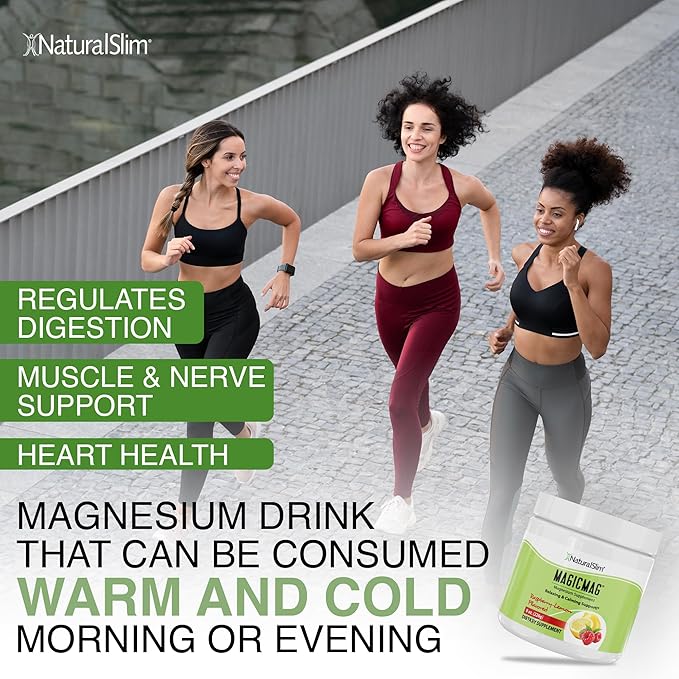 NaturalSlim Magicmag Pure Magnesium Citrate Powder Stress, Constipation, Muscle, Heart Health, and Sleep Support | Raspberry Lemon Magnesium Supplement - 8oz Drink Mix (3 Pack)