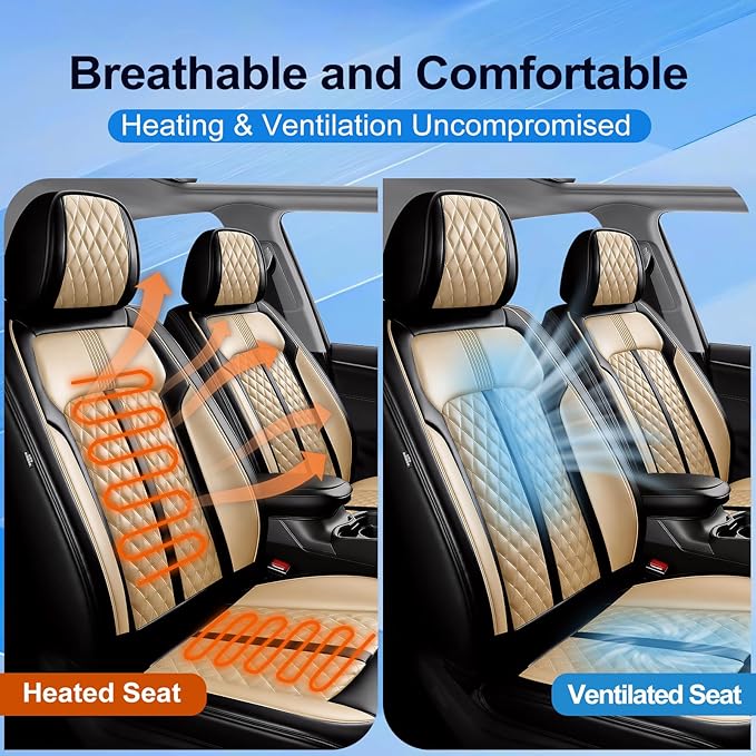 Fit Cruze Car Seat Covers for Select Chevrolet/Chevy Cruze 2011-2019, Premium Full Coverage Leather, Airbag Compatible, Waterproof All Weather Seat Cushion Protector, Front Pair Black+Beige