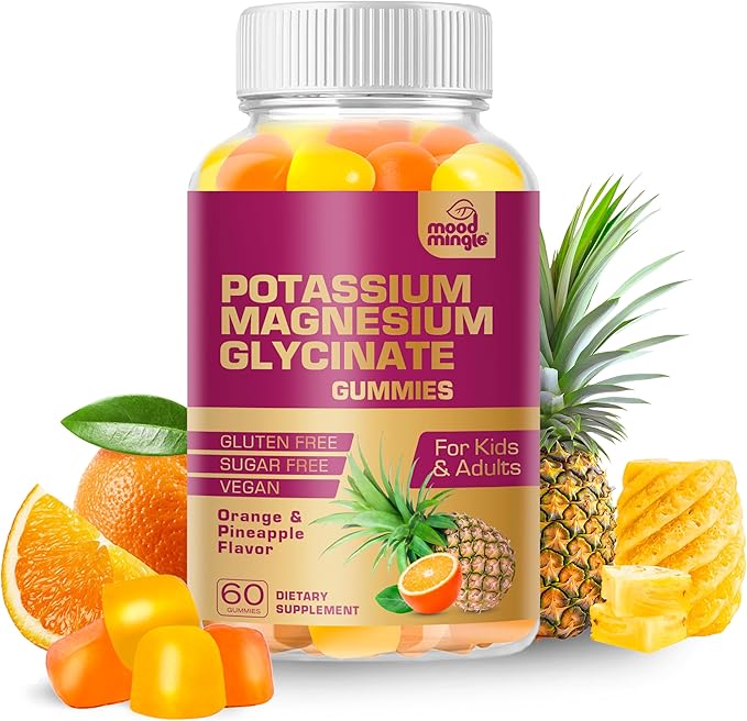 MoodMingle Potassium Magnesium Glycinate Supplement Gummies - High Absorption Potassium Chews - with Calcium Vitamins B6 B12 C D3 K2 Zinc - Vegan Sugar-Free Gluten Free for Kids Adults