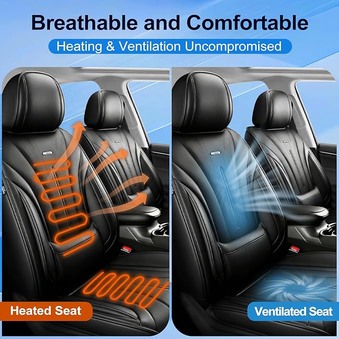 Fit CX-5 Car Seat Covers for Select Mazda CX5 2013-2024 2025 2026 - Premium Full Coverage Leather, Airbag Compatible, Waterproof & All Weather Seat Cushion Protector, Full Set, Black