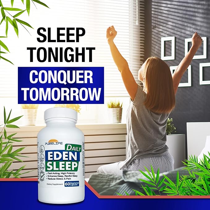 Eden Daily Sleep [New GABA Free Formula] – Fall Asleep Faster, Relax Your Muscles, Promote Deep and Restful Sleep (60 Vegan Capsules)