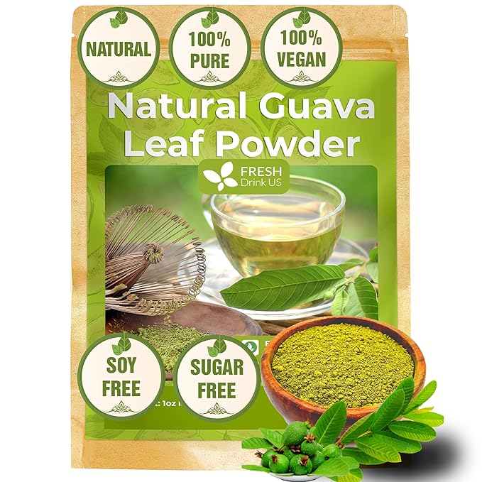 FreshDrinkUS Herbal Tea, Soursop Leaves, Bay Leaves, Guava Leaves, Banaba Leaves, Mango Leaves, Organic, Non GMO, Sugar Free, Gluten Free (1.1oz Guava Powder)