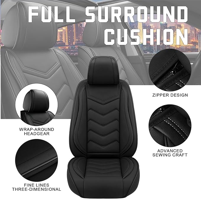 CTDS Car Seat Covers for Chevy Malibu 2000-2026, Stylish Sport Seat Cover, Premium Nappa Leather Car Seat Cover. Automobile Seat Covers Sets.(Standard 5 Seats/Pure Black)