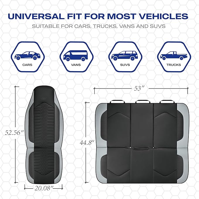 Skechers Memory Foam Car Seat Covers, Leather High Back Seat Covers Quilting Design,Waterproof Sports Car Seat Covers Full Sets,Airbag Compatible, Universal Fit for Most Cars, SUVs,Trucks,Gray