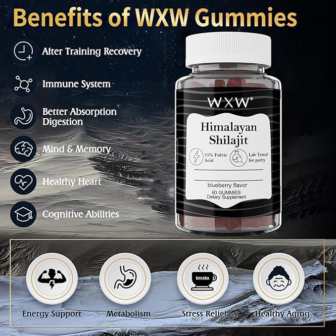 WXW Shilajit Gummies Pure Himalayan Organic Manuka Honey MGO +263 High Potency for Men & Women 85+ Trace Minerals 75% Fulsive Acid Lab Tested 240 Gummies