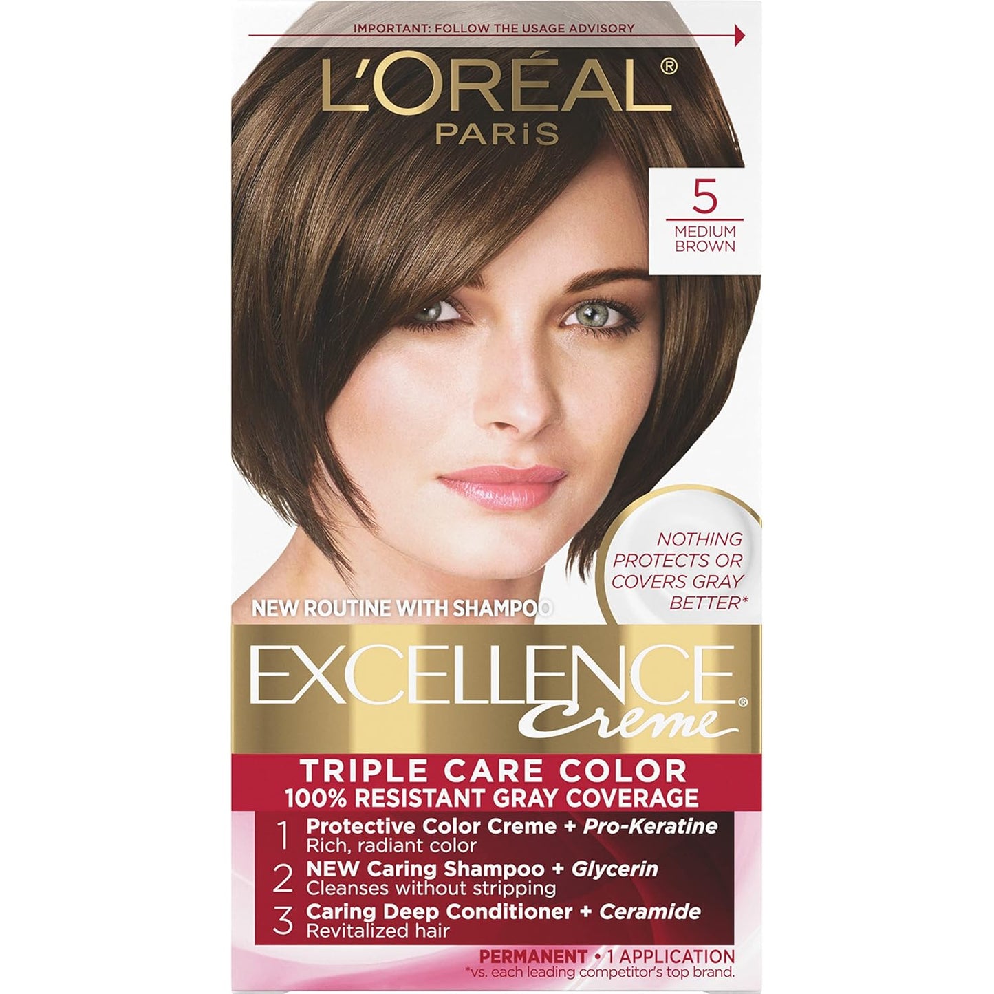 L'Oreal Paris Excellence Crème Hair Color Kit | 6 Light Brown | 8-Week Gray Coverage