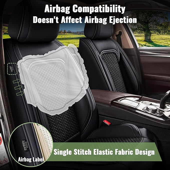 Car Seat Covers Full Set for Subaru Impreza 2012-2024 2025 2026 - Cooling Ice Silk Leather Seat Cover - Ventilated 5 Seats Vehicle Seat Cushion Protector Automotive Accessories (Black)