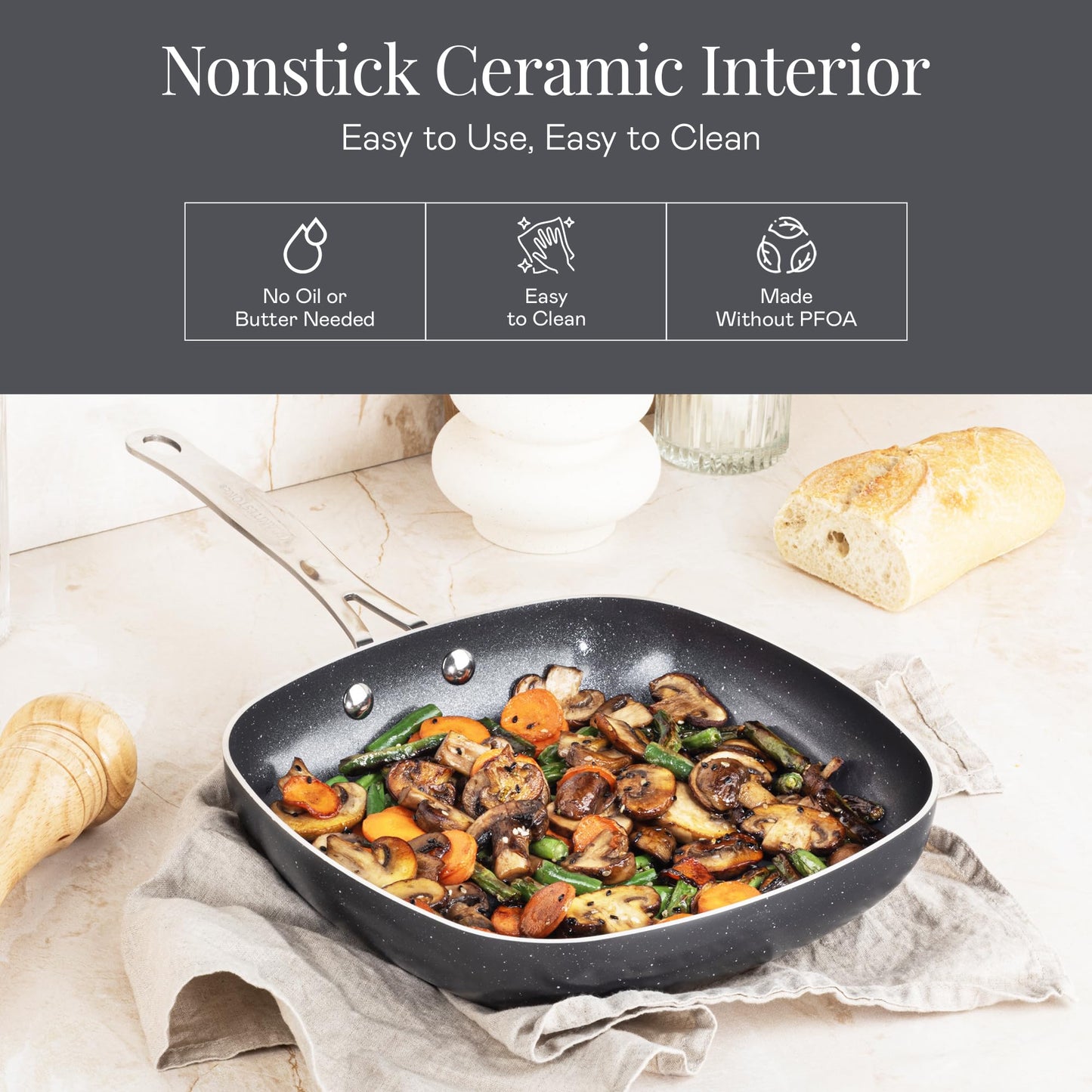 Granitestone 20 Pc Ceramic Cookware Set Nonstick, Premium Pots and Pans Set Non Stick for Kitchen with Bakeware and Cooking Utensils, Non Toxic Made Without PFOA PFOS, Oven & Dishwasher Safe