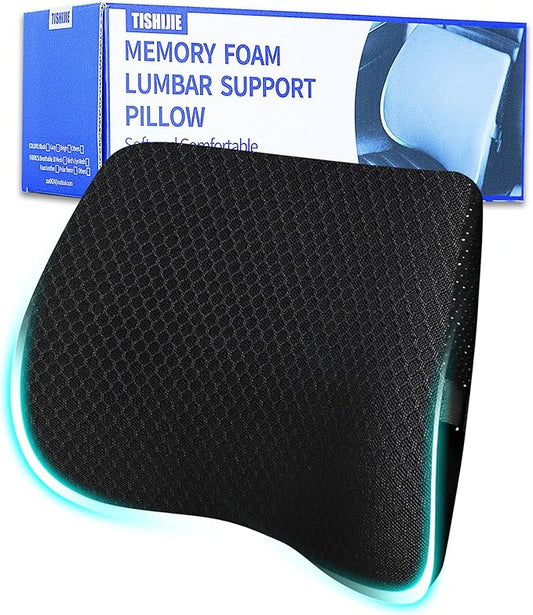 Lumbar Support Pillow for Car & Office Chair - High-Density Memory Foam for Sciatica & Lower Back Pain Relief - Non-Slip Back Support Cushion for Long Commutes & Desk Workers (3D Mesh Black)