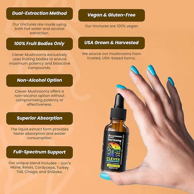 6 Blend Mushroom Liquid Extract - Alcohol Free, Natural Energy, Cognitive Support, Immunity Boost,100% Fruit Bodies, Lion's Mane, Cordyceps, Reishi, Chaga, Turkey Tail, Maitake