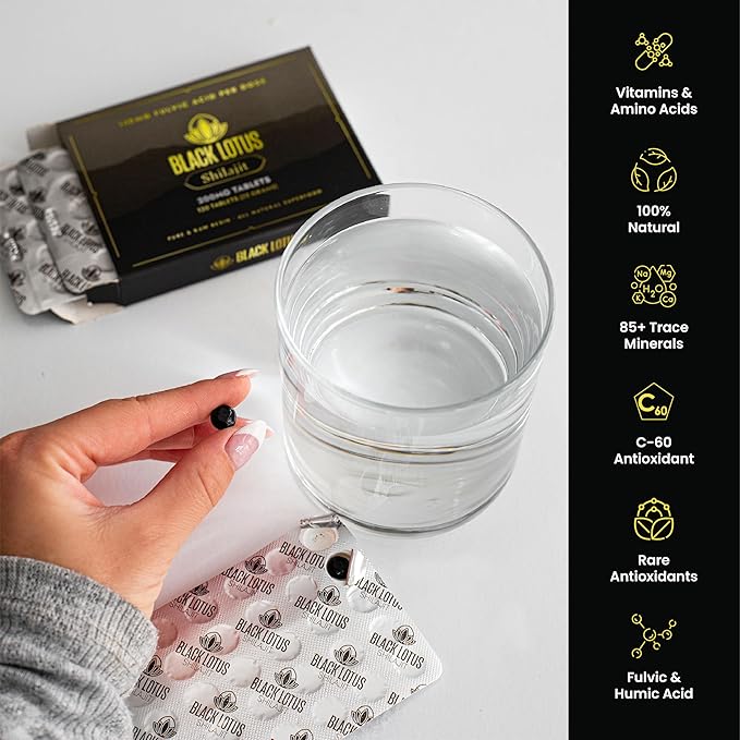 Resin Tablets, 60 Count, 200mg Each, 100% Pure Natural Shilajit for Men & Women with Amino Acids, 140mg Fulvic Acid, 85 Ionic Trace Minerals, for Immune Support, Focus, Energy